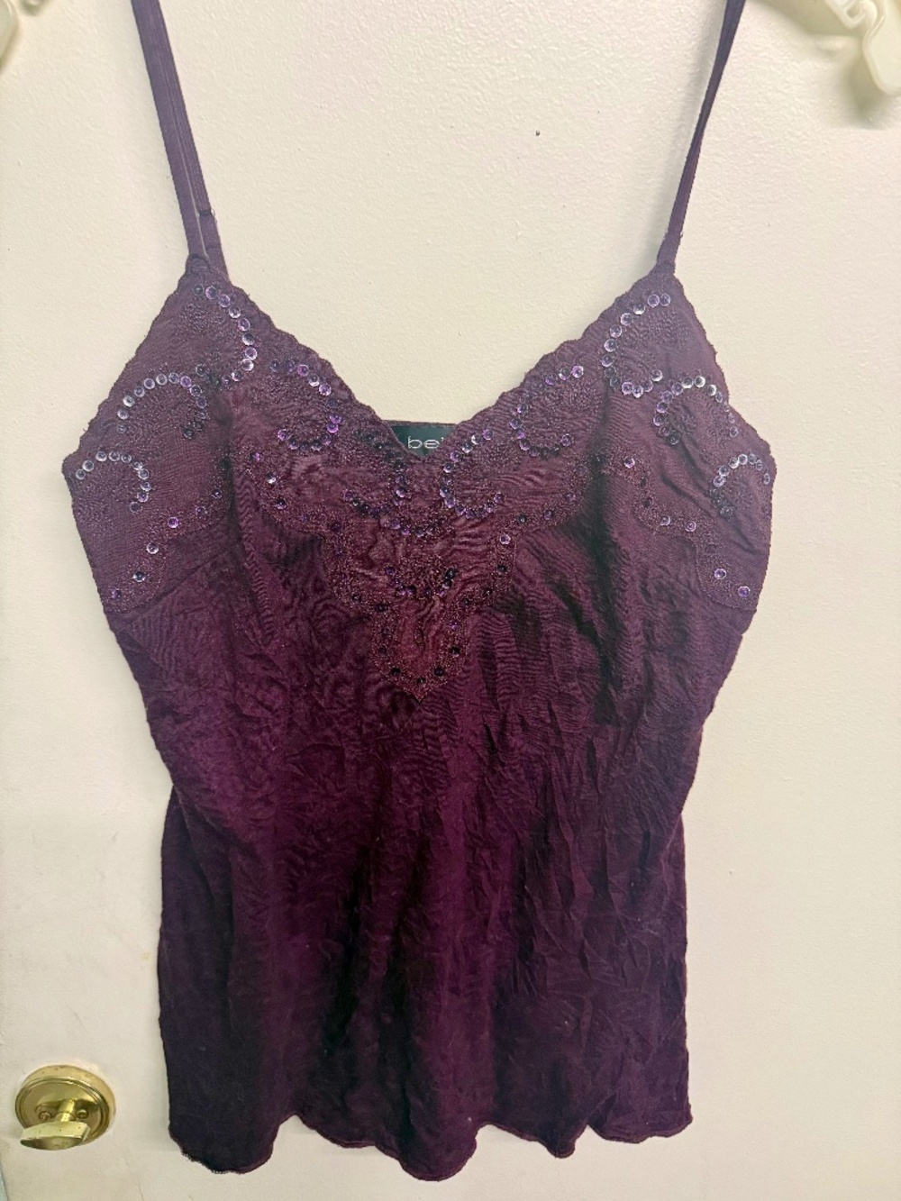 Bebe Purple Sequin & Lace Tank Top | Spaghetti Strap Camisole - Picture 2 of 4